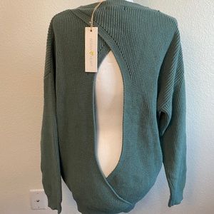 Woven Hearts Open Back Sweater XL Green